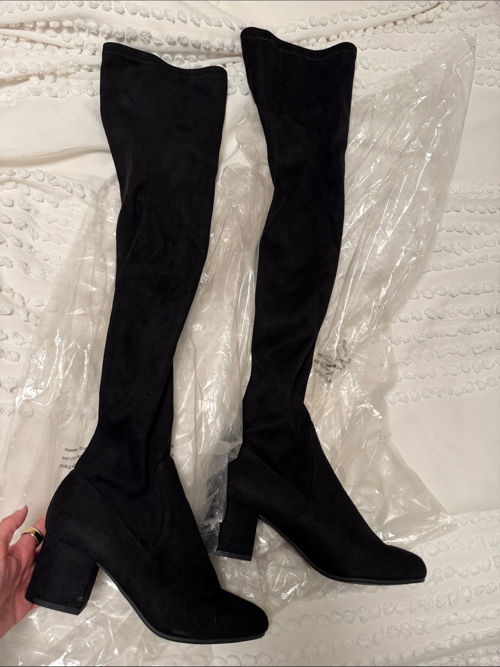Women's Black Over-the-Knee Block Heel Boots